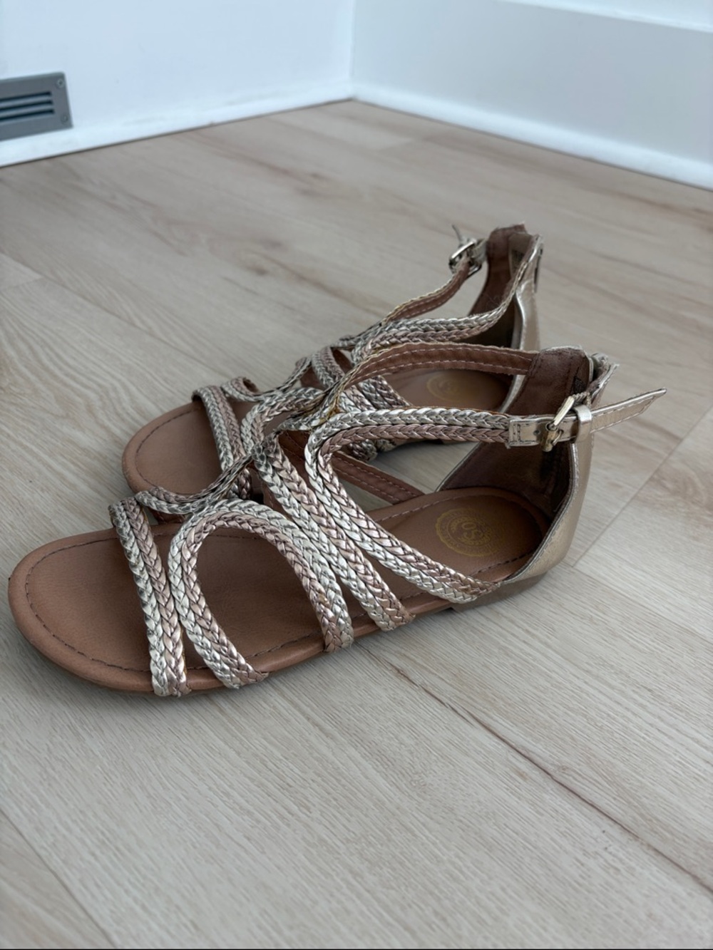 SO Girls Metallic Gold Braided Gladiator Sandals